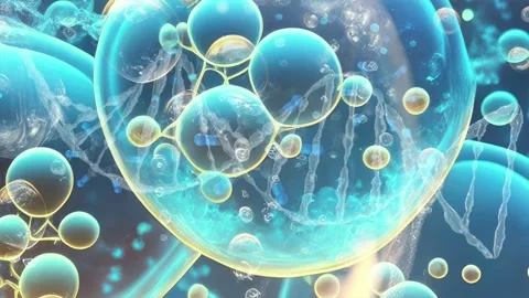 Molecules of liquid bubbles on the background. molecule advertisement background Stock Footage 246457504