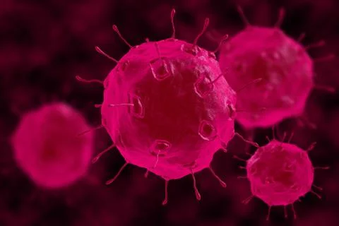 Molecules of the virus render. Bacteria of red color close up Stock Illustration