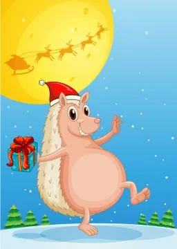 A molehog holding a gift Stock Illustration