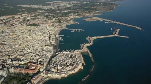Molfetta ,Apulia,Italy Aerial 4K video from flying drone to Molfetta old town Stock Footage 147452953