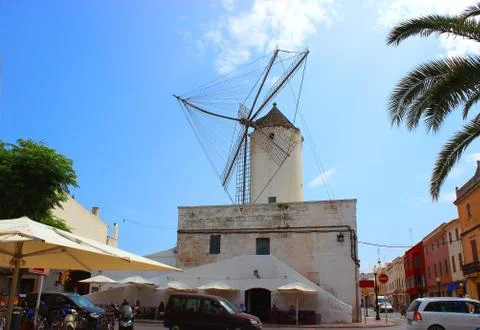 Moli des Comte - Old Windmill in Ciutadella on Menorca, Balearic Islands, Spa Stock Photos
