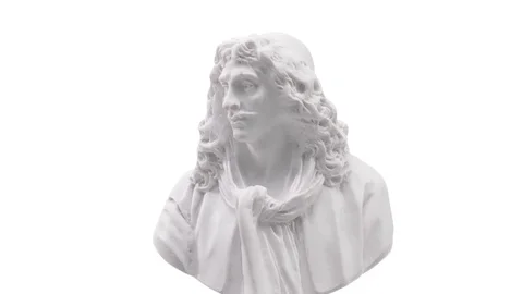 Moliere Marble Statue Rotating on White Background Stock Footage 116698820
