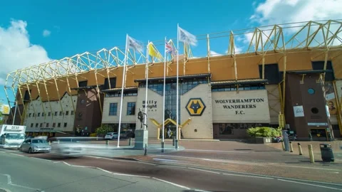 Molineaux Stadium, home of Wolverhampton Wanderers Football Club. Hyperlapse. Stock Footage 162673124