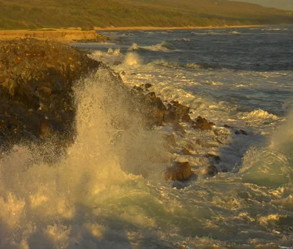 Molokai ocean WS waves crash on shore rocks Stock Footage 5849334