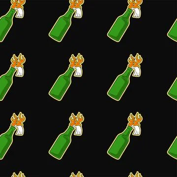 Molotov coctail seamless pattern background.Vector cartoon illustration Illustrazione stock