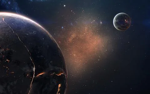 Molten core of burning planet. Deep space image, science fiction fantasy in high Stock Illustration