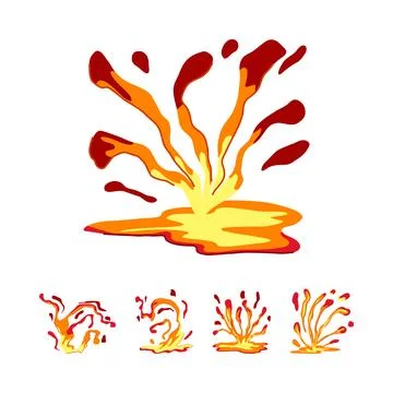 Molten lava exploding volcanic eruption effect set Stockillustratie