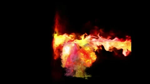Molten metal casting process with intense orange-yellow flames in industrial Stock-Footage 346198309