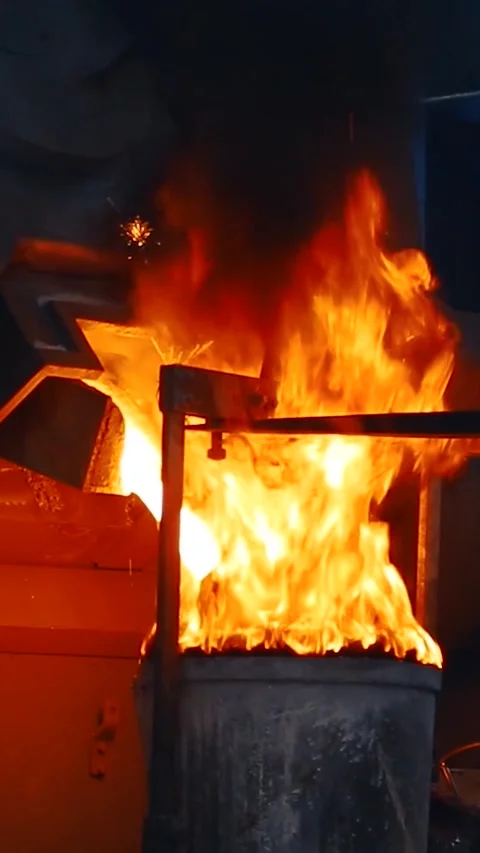 Molten Metal Pouring Process in Heavy Industry Vertical Video Stock Footage 334871603