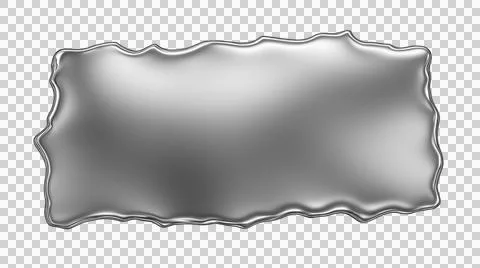 Molten silver rectangle isolated on transparent background metallic fluid l.. Stock Illustration