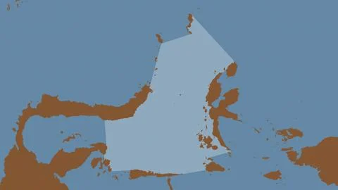 Molukka Sea highlighted on a tiled pattern colored map 스톡 일러스트