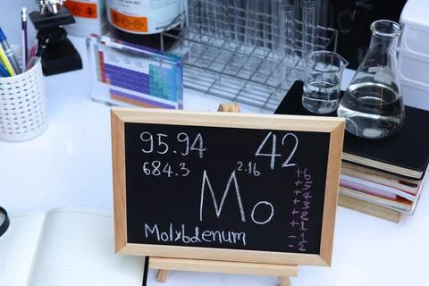 Molybdenum and symbol structural formula chemical on the blackboard 写真素材