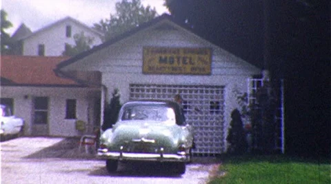 Mom and Pop Motel Tourism Roadside Travel 1960s Vintage Film Home Movie 8mm Stock Footage