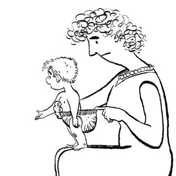 Mom changes baby diaper Stock Illustration