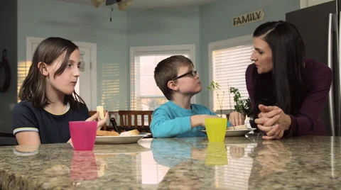 Mom Feeding Kids Stock Footage 46736315