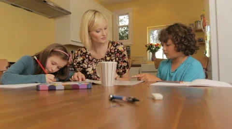 Mom helping with homework Video stock 22664101
