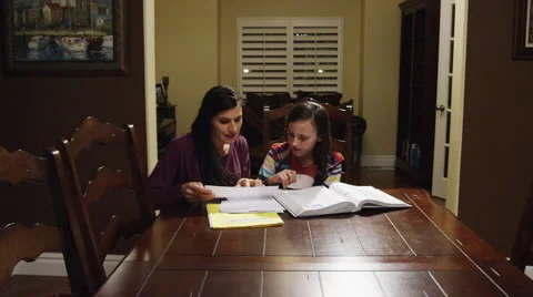 Mom Helps With Homework Stock Footage 46735901