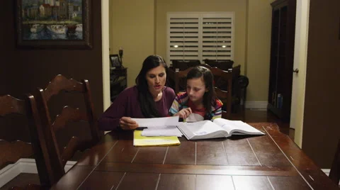Mom Helps With Homework Stock Footage 46737595