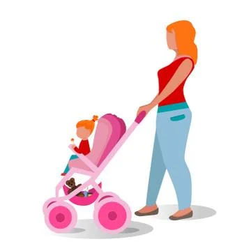 Mom with pink stroller Stock Illustration