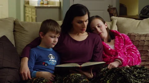 Mom Reading to Kids Stock Footage 46737372