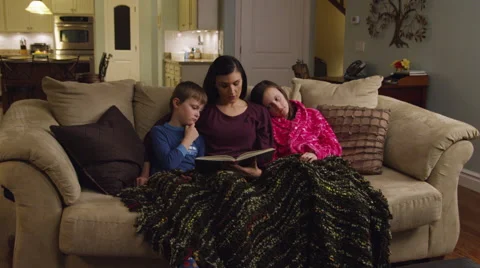 Mom Reading to Kids Wide Stock Footage 46741985