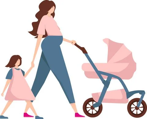 Mom with a stroller. Stock Illustration
