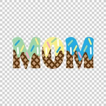 Mom Text With Waffle Pattern Display icon black Stock Illustration