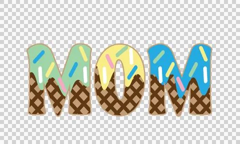 Mom Typography With Waffle Pattern decorative black white Stock Illustration