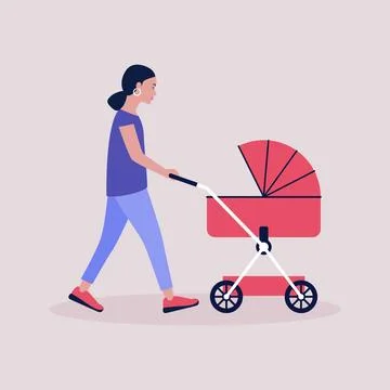 Mom walks with a stroller Stock Illustration