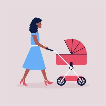 Mom walks with a stroller 库存插图