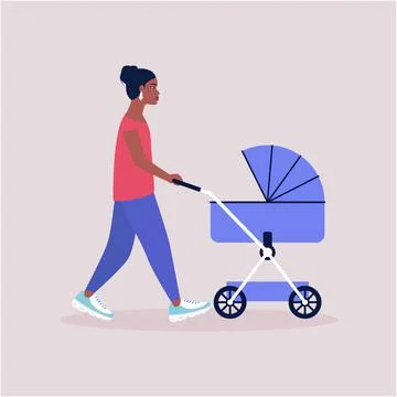 Mom walks with a stroller 库存插图