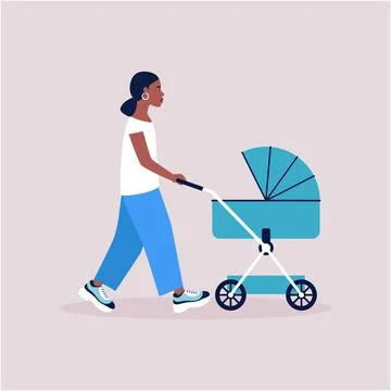 Mom walks with a stroller 库存插图