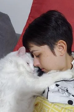 Moment of Affection with Cat Stock Photos