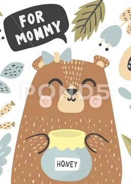 For mommy greeting card with a cute baby bear Stock Illustration