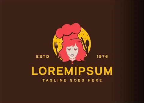 Mom's cooking logo design. Vector illustration of mother with a fork and spoo Иллюстрация