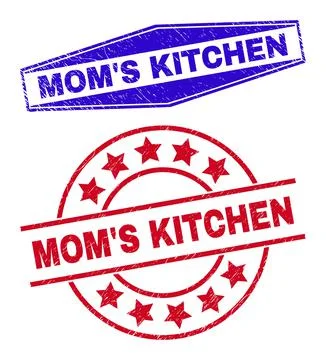 MOM'S KITCHEN Corroded Stamp Seals in Circle and Hexagonal Forms Stock Illustration