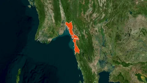 Mon State Highlighted on The Myanmar (Burma)  Zoomed Map Animation 4K Stock Footage 335615105
