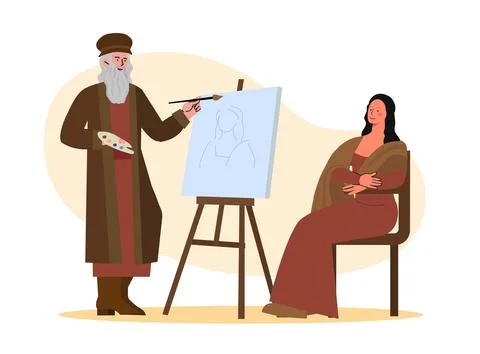 Mona Lisa drawing process vector 스톡 일러스트