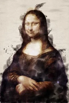 Mona Lisa - Leonardo da Vinci. Redrawing with a watercolor. Stock Illustration