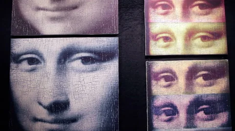 Mona Lisa's Face. Non Original Paitings by Leonardo da Vinci Stock Footage 67747888