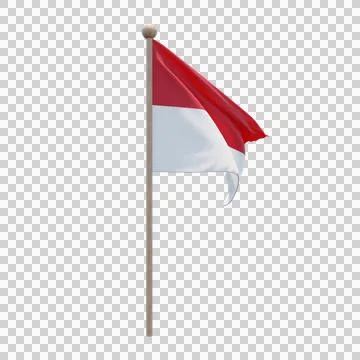 Monaco 3d illustration flag on pole. Wood flagpole Stock Illustration
