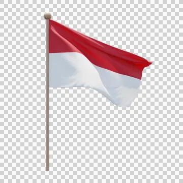 Monaco 3d illustration flag on pole. Wood flagpole Stock-Illustration