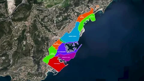 Monaco Administrative Regions Map Zoom Animation Geography 4K Stock Footage 337462051