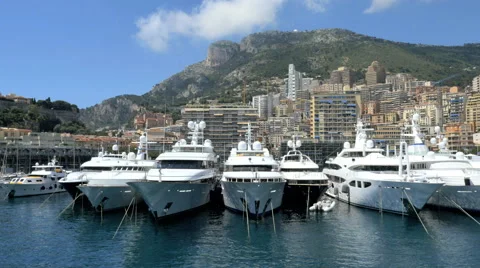 Monaco Aerial yacht Monte Carlo insurance business boat harbor Stock Footage 53846474