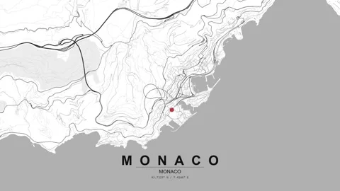 Monaco city map coastal road network and location marker Stock Footage 333430160