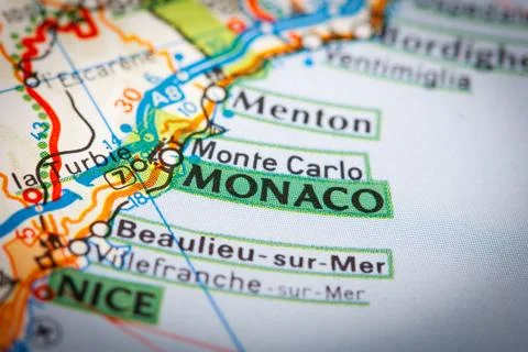 Monaco city on a road map Stock Photos