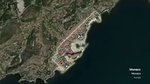 Monaco close-up - satellite. Glow. Labels. Stock Footage 153017382