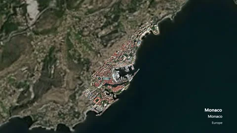 Monaco close-up - satellite. Labels. Stock Footage 153017366