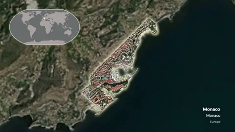 Monaco close-up - satellite. Preview. Glow. Labels. Stock Footage 153017397
