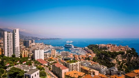 Monaco downtown, old port and Rock of Monaco time lapse Stockbeeldmateriaal 119042139